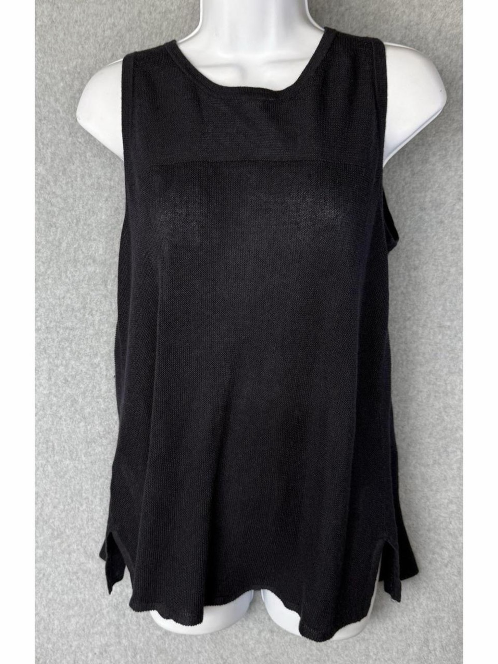 Ann Taylor Loft Knit Tank Top Womens Medium Black Side Slits Sleeveless